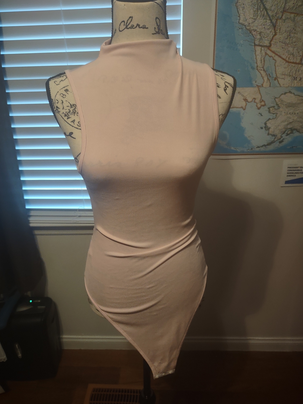 SHEIN Pale Pink Sleeveless Mock Neck Ribbed Bodysuit
